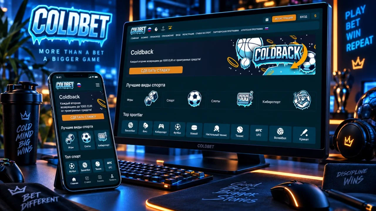 Казино Coldbet на мониторе и смартфоне